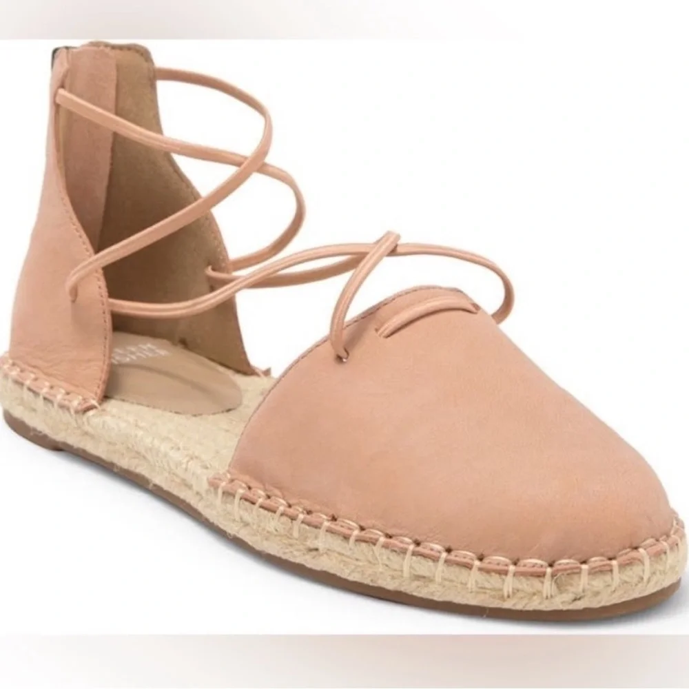 Eileen Fisher Leather Lace-Up Espadrille Sandal Toffee Cream Size 10